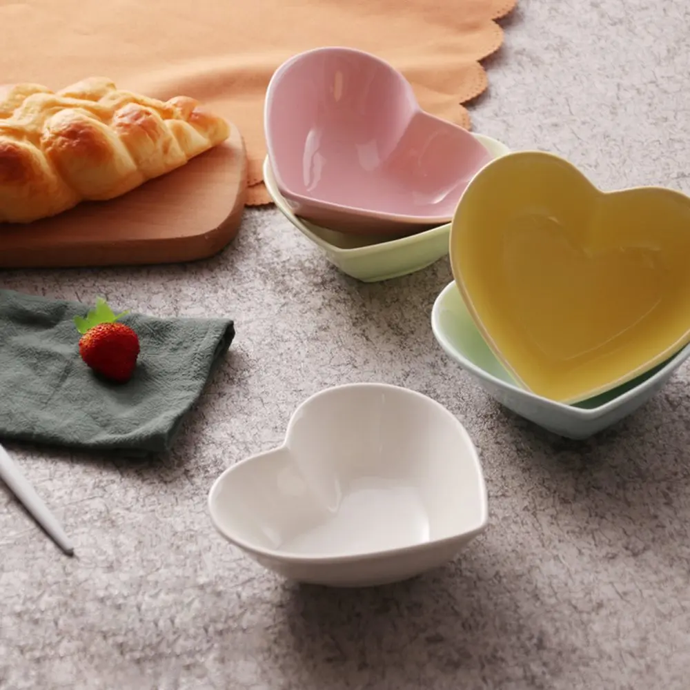 WAIT FLY Sweet Heart-Shaped Ceramic Pudding Cake Bowl Set of 4 | Microwave Safe & Cute Heart Design - view 3