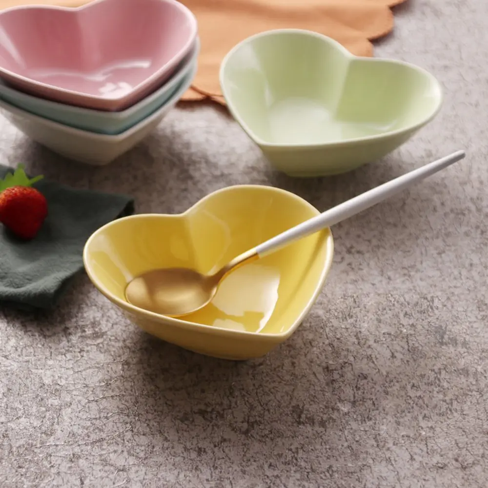 WAIT FLY Sweet Heart-Shaped Ceramic Pudding Cake Bowl Set of 4 | Microwave Safe & Cute Heart Design - view 4