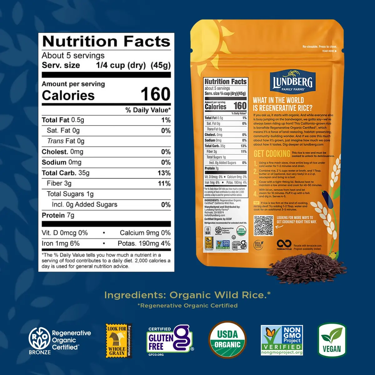 Lundberg Wild Rice 6-Pack, California Cultivated Black Rice, 8 Oz Ea | Regenerative Organic Certified Whole Grain - view 3
