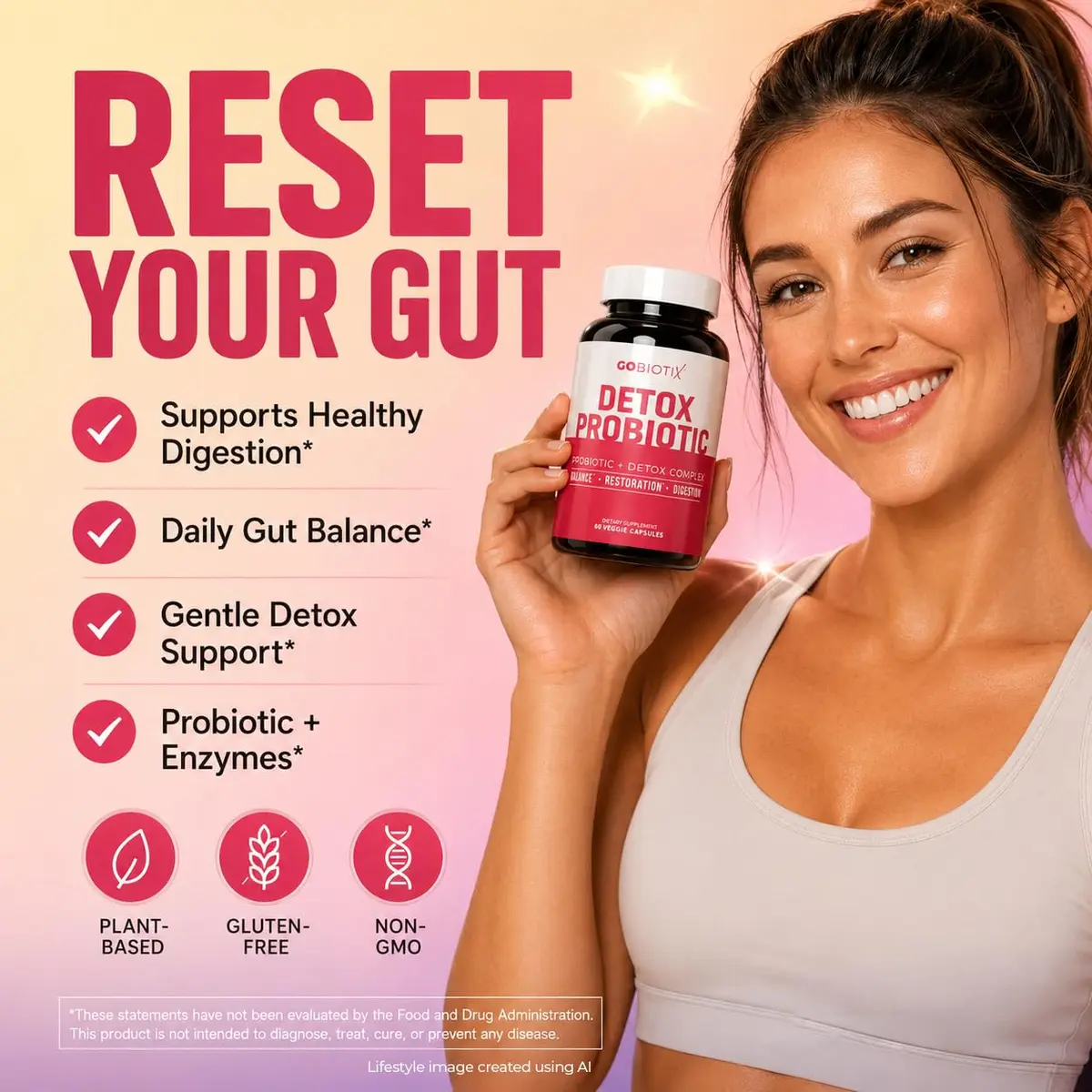 GOBIOTIX Detox Probiotic Supplement for Digestive Health - 50 Billion CFU | Gut Balance & Detox Support - view 2
