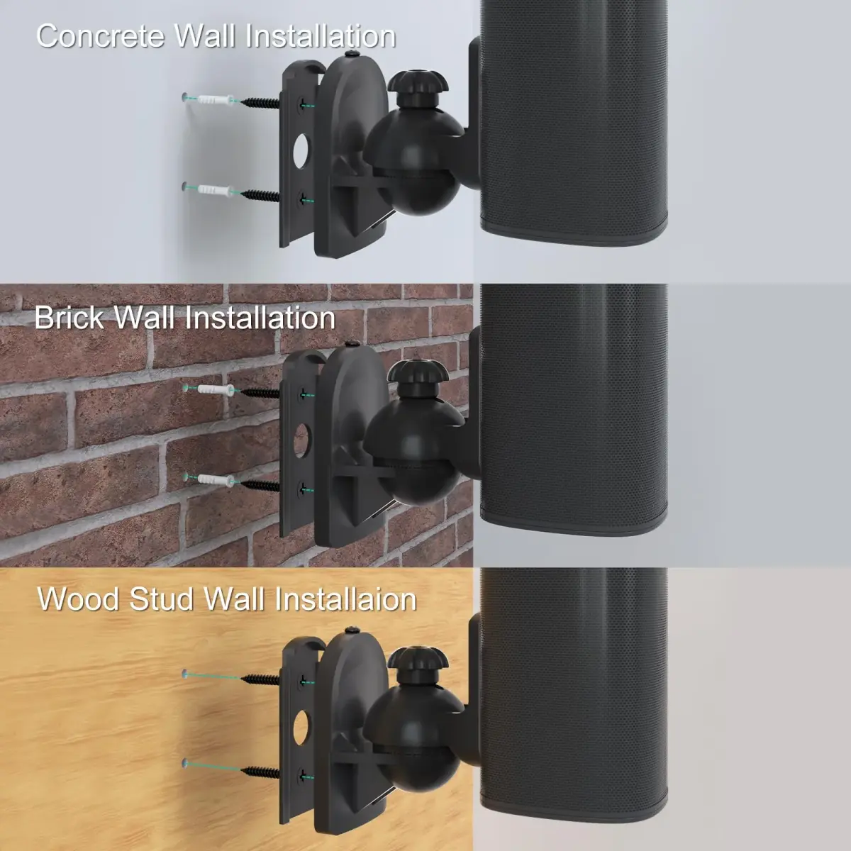 WALI Small Surround Sound Speaker Mounts with Adjustable Swivel Tilt Angle | 3.5kg (7.7 lbs) Capacity, Black (2-Pack) - view 7