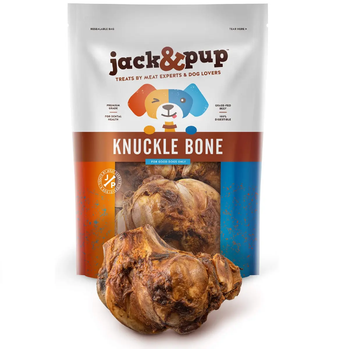 Jack & Pup Beef Knuckle Bones for Dogs, 2 Count | Natural Smoked Beef Flavor, Supports Dental & Jaws Health - main product image