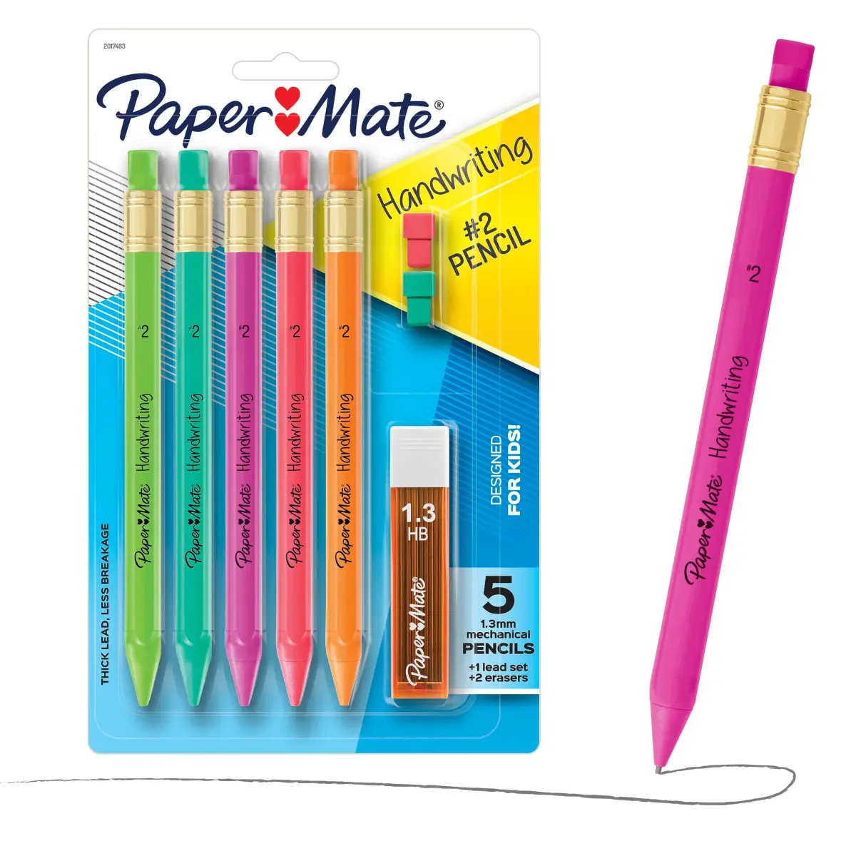 Paper Mate Handwriting Triangular Mechanical Pencils 1.3mm (5 Count) | Smooth Ink Flow for Students - main product image