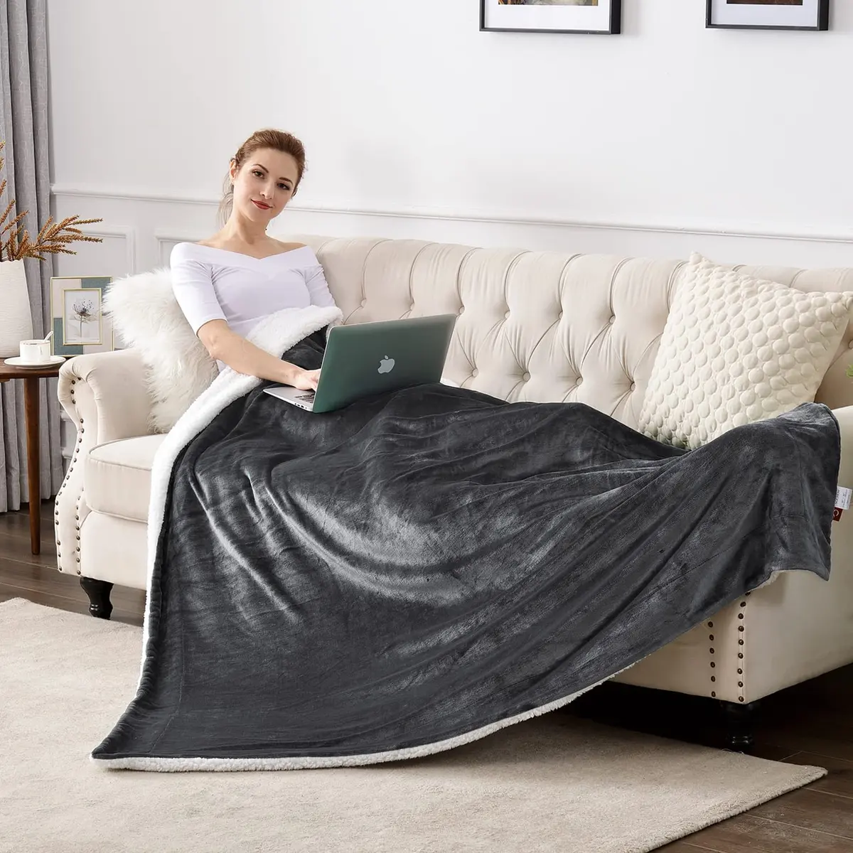 SOCHOW Sherpa Fleece Throw Blanket 60"×80" | Reversible Super Soft Plush in Dark Grey - view 2