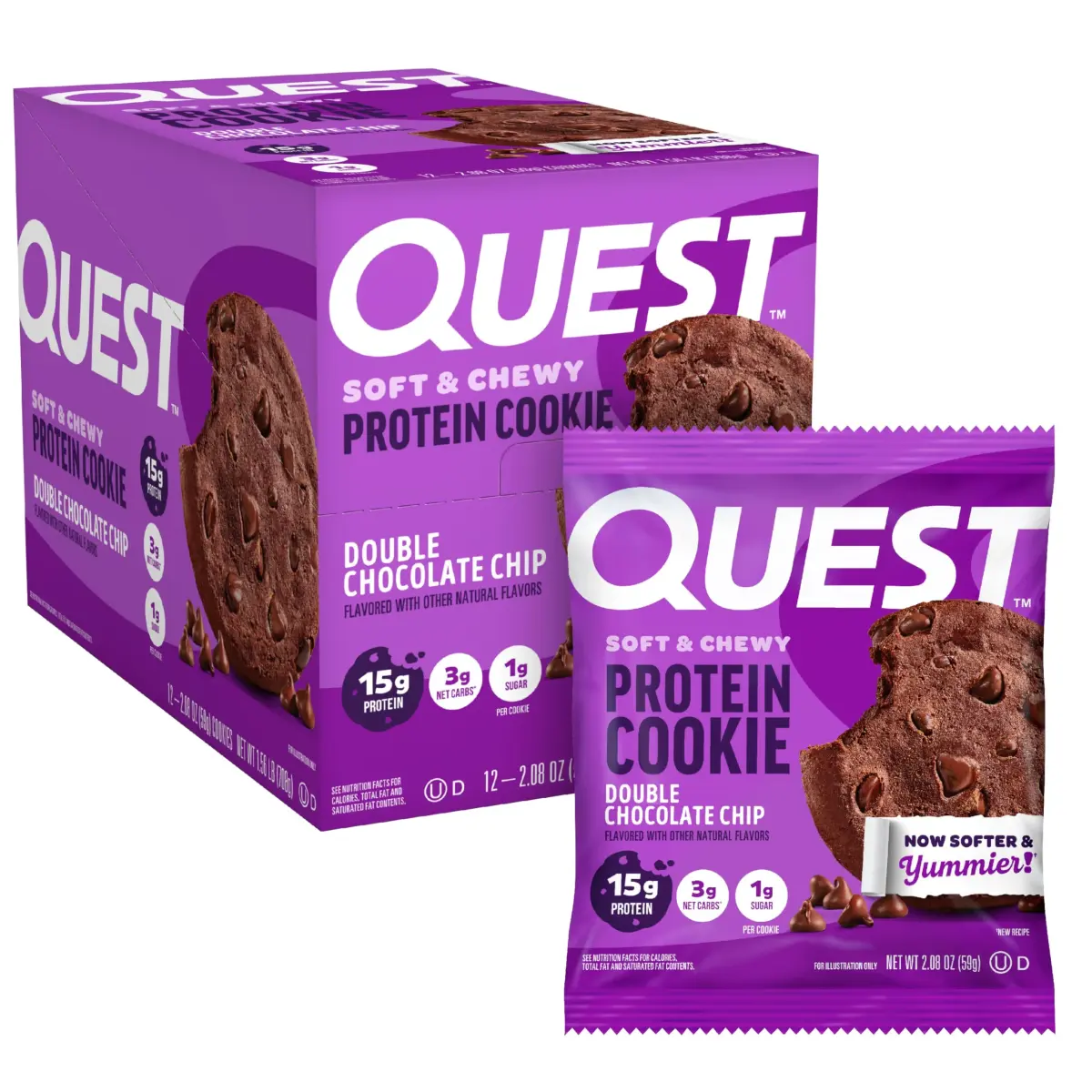 Quest Double Chocolate Chip Protein Cookie 59g (2.08 oz) | 15g Protein, Gluten-Free, Low Carb - main product image