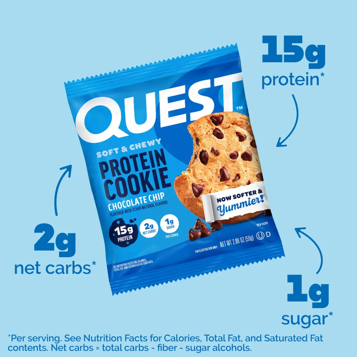 Quest Chocolate Chip Protein Cookie 15g Protein, 1g Sugar, 2g Net Carbs, Keto Friendly, Soft & Yummy — 12 Count (59g Each) - view 3