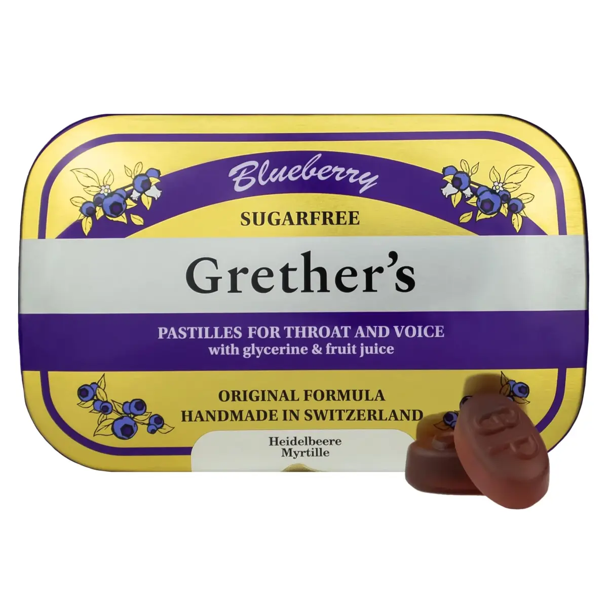 GRETHER'S Sugarfree Blueberry Pastilles 100g (3.5 oz) | Soothes Dry Mouth & Throat - main product image
