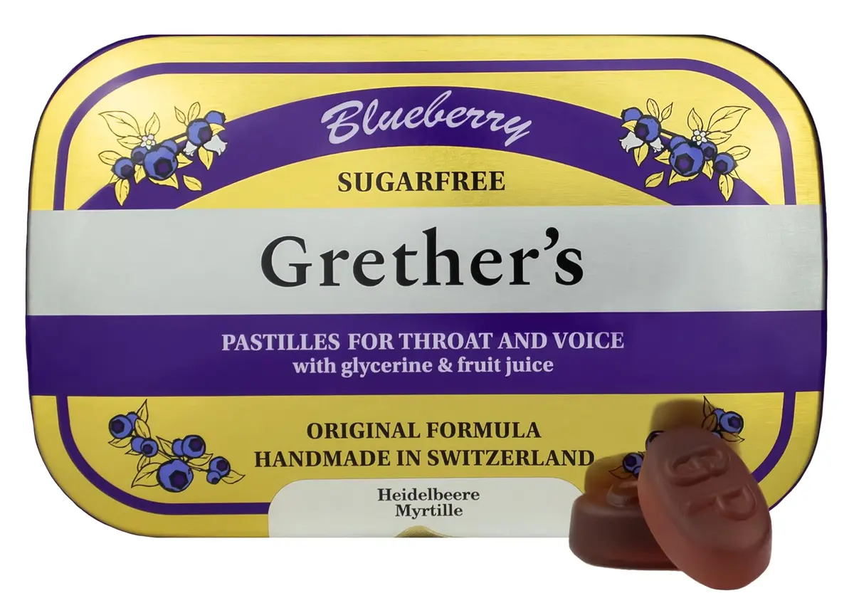 GRETHER'S Sugarfree Blueberry Pastilles 100g (3.5 oz) | Soothes Dry Mouth & Throat - main product image