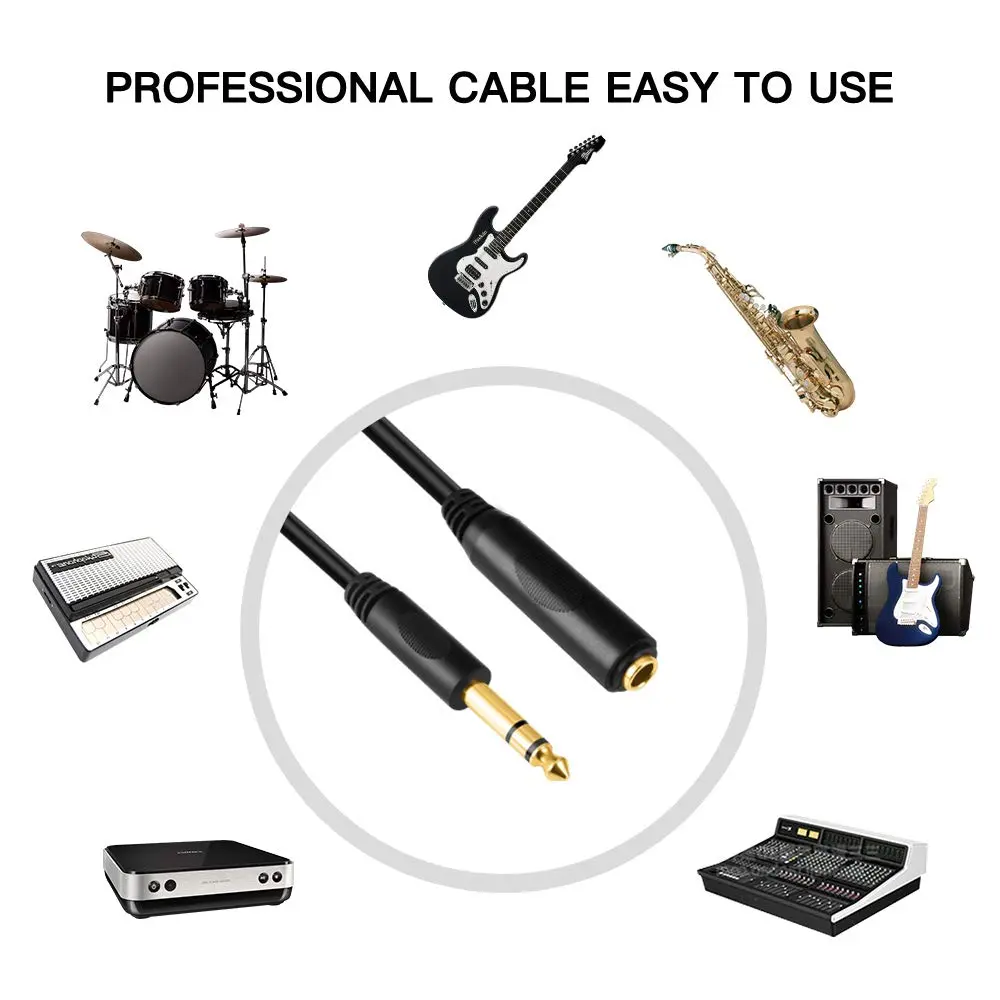 Devinal 6.35mm 1/4" TRS Audio Extension Cable 10 ft | Gold Plated Stereo Connector - view 3