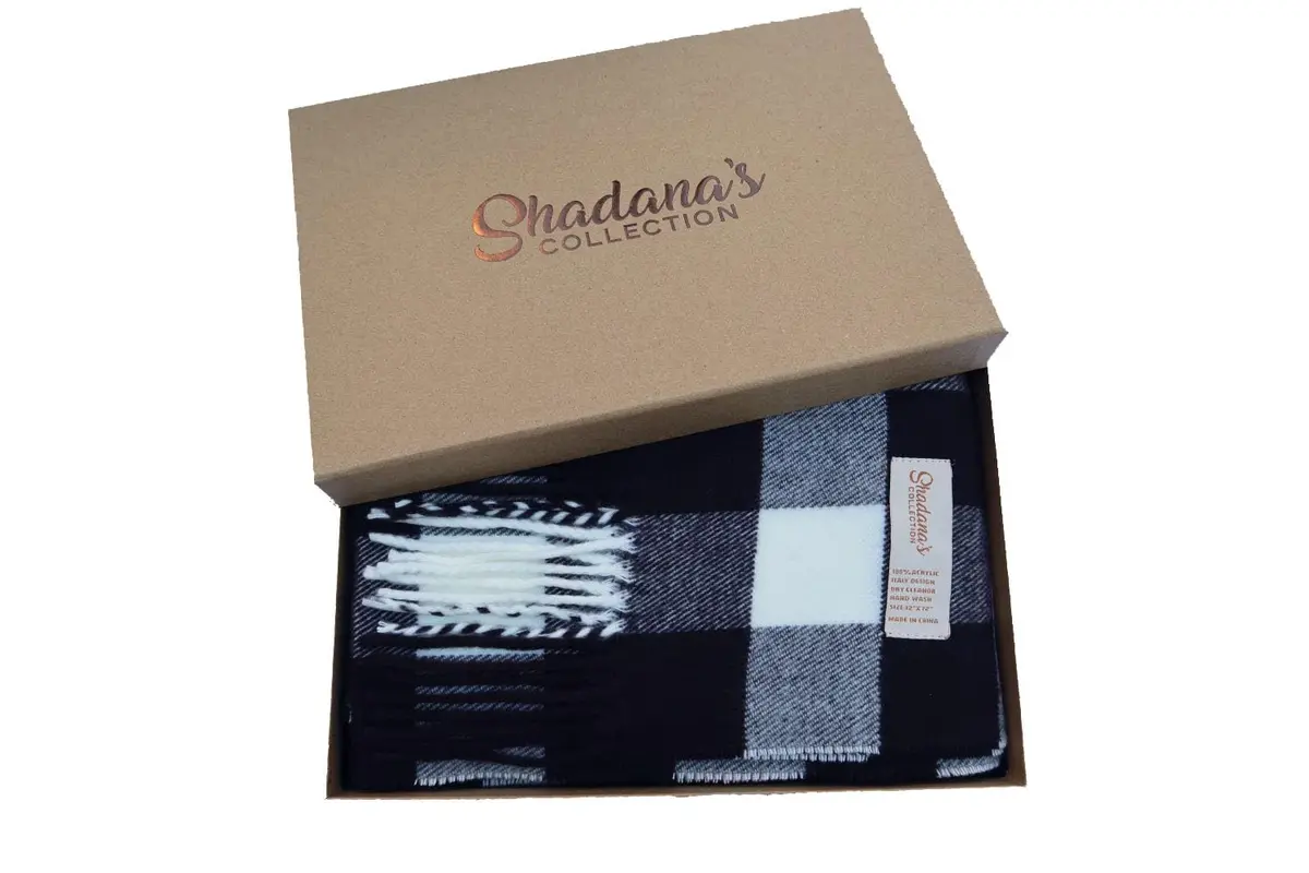Shadana's Collection Classic Cashmere Feel Winter Scarf Buffalo Check Black/White | Super Soft & Stylish - view 5