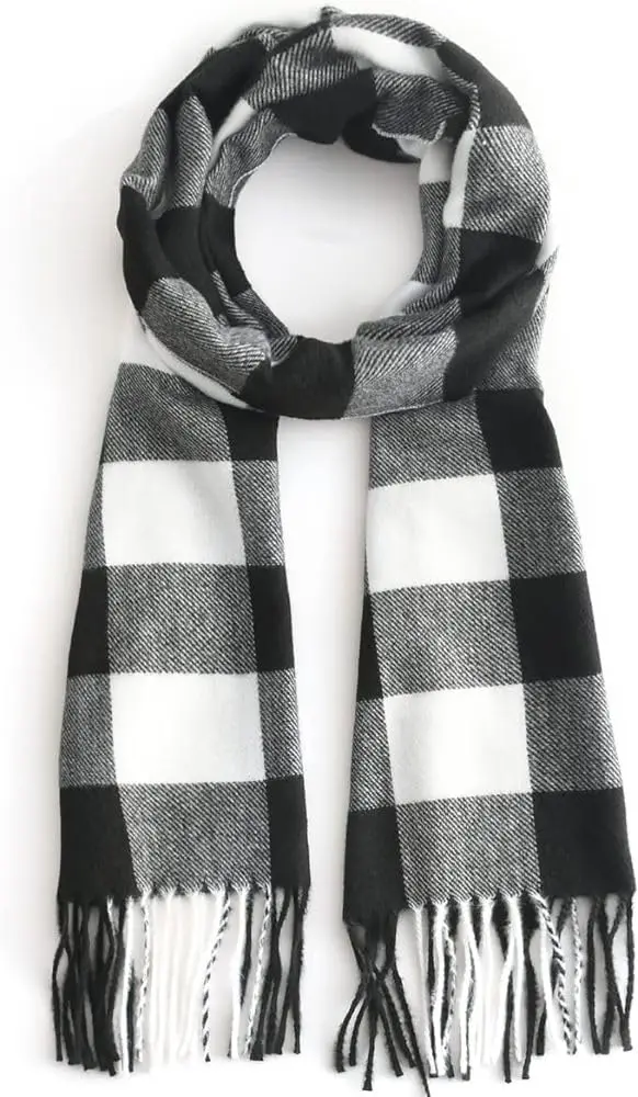 Shadana's Collection Classic Cashmere Feel Winter Scarf Buffalo Check Black/White | Super Soft & Stylish - view 2