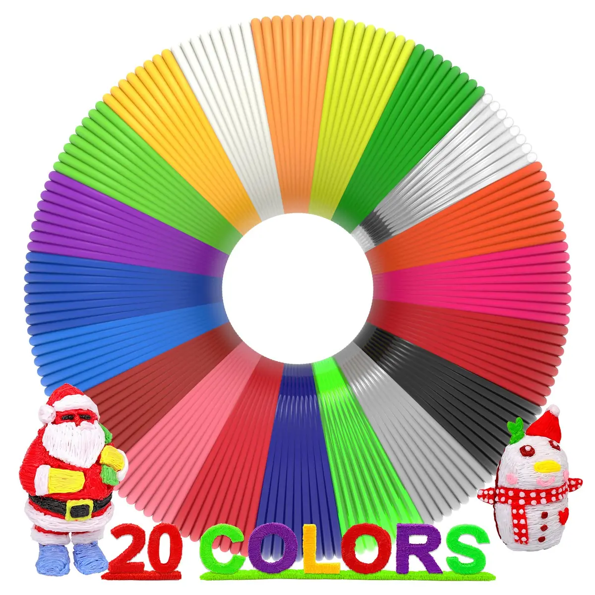 dikale 3D Pen Filament 400 Feet | 20 Colors PLA Refills for Smooth Printing - main product image