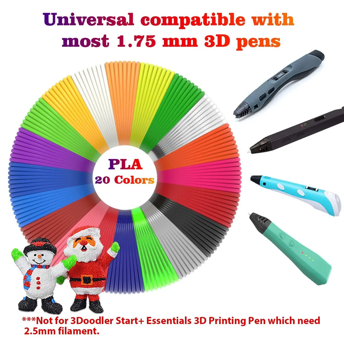 dikale 3D Pen Filament 400 Feet | 20 Colors PLA Refills for Smooth Printing - view 4