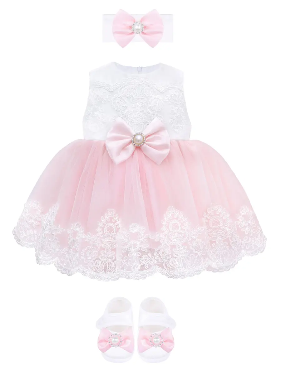 T.F. Taffy Baby Girl Newborn Pink Embroidered Princess Dress Gown 3-6 Months | Deluxe 6-Piece Set for Special Occasions - main product image