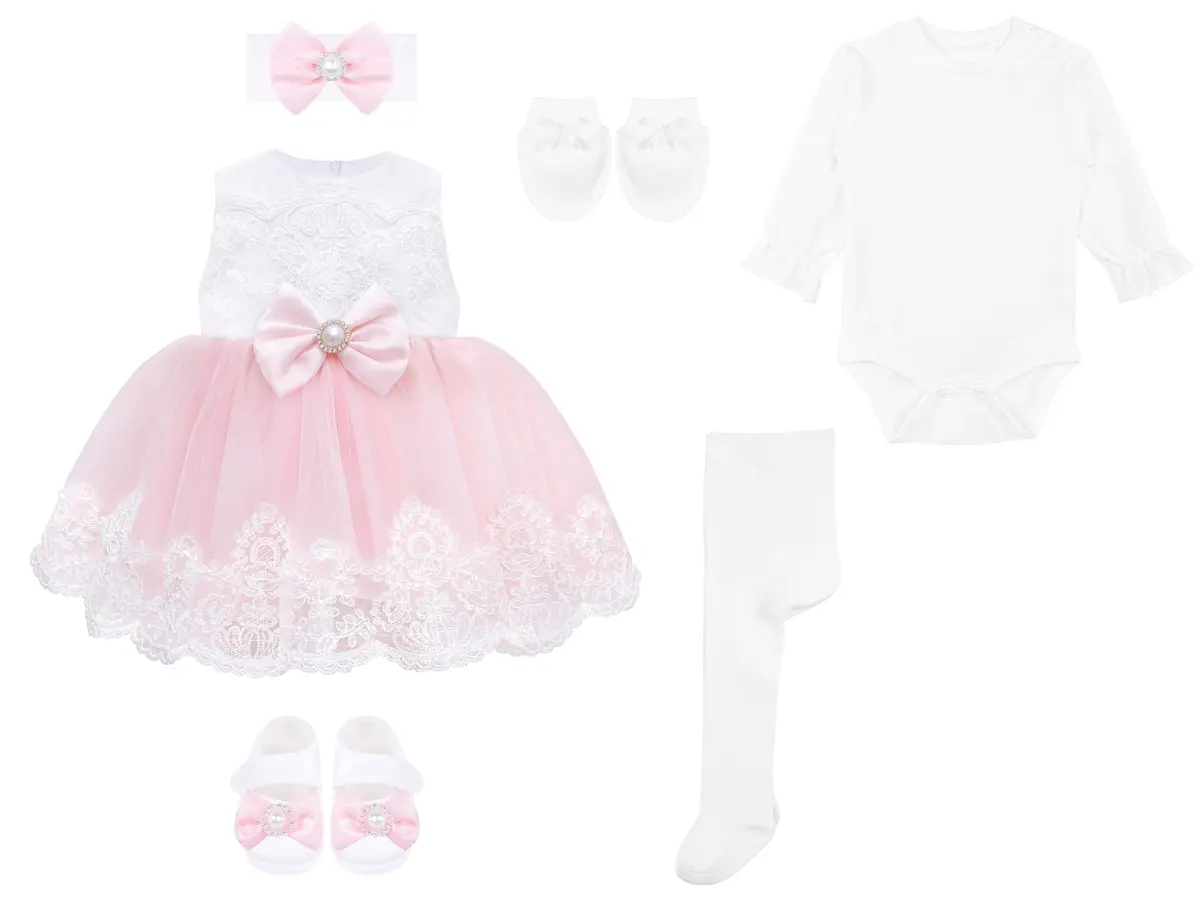 T.F. Taffy Baby Girl Newborn Pink Embroidered Princess Dress Gown 3-6 Months | Deluxe 6-Piece Set for Special Occasions - view 5