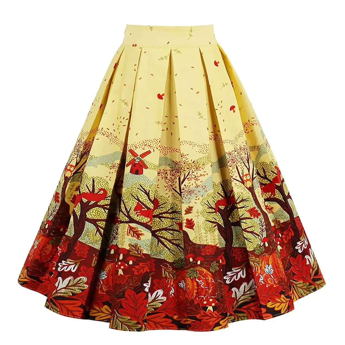 Girstunm Womens Pleated Vintage A line Midi Skirt Autumn Melody XXL | Retro 1950s Feminine Charm - main product image