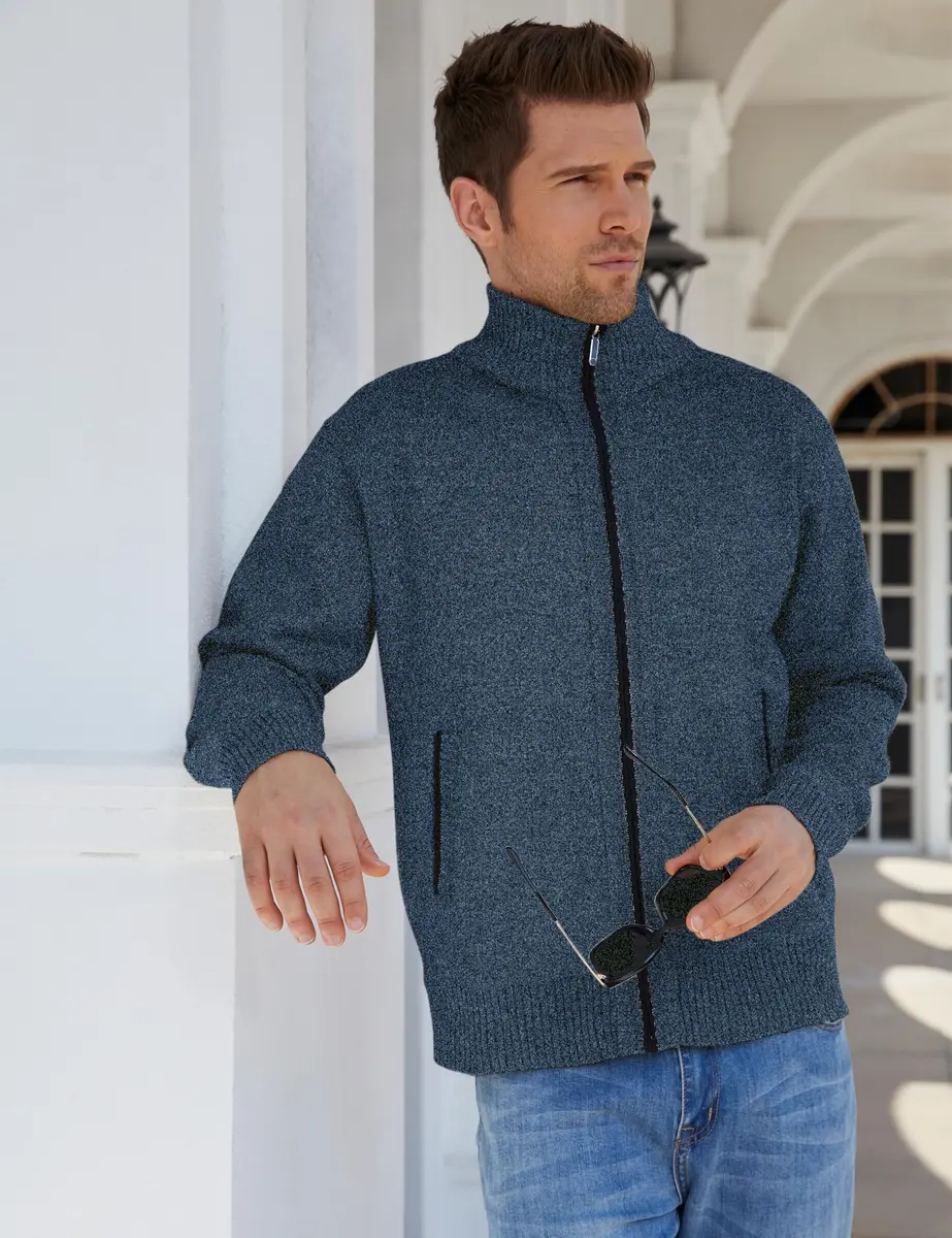 Yeokou Men's Casual Slim Full Zip Thick Knitted Cardigan Sweater with Pockets (Medium, Blue001) | Warm & Durable Knit for Casual & Office - view 6