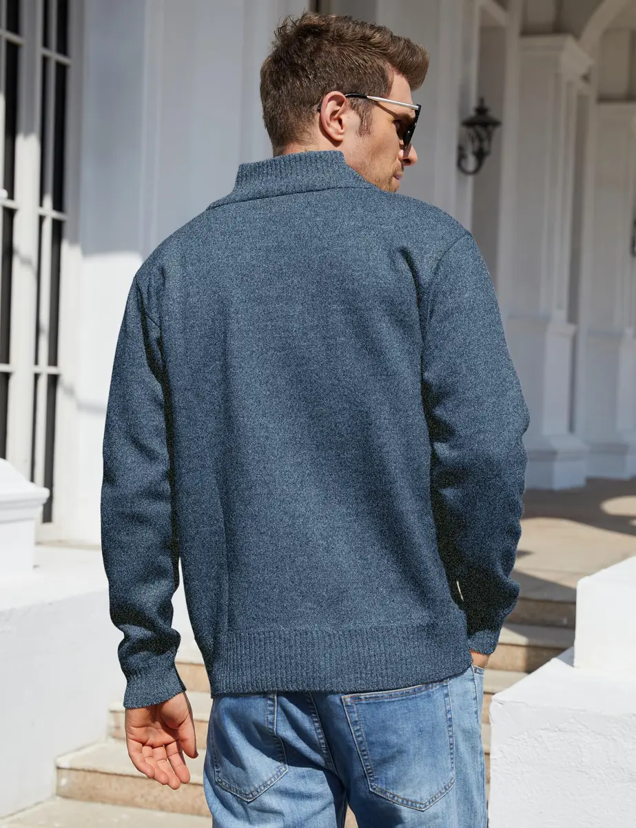 Yeokou Men's Casual Slim Full Zip Thick Knitted Cardigan Sweater with Pockets (Medium, Blue001) | Warm & Durable Knit for Casual & Office - view 3