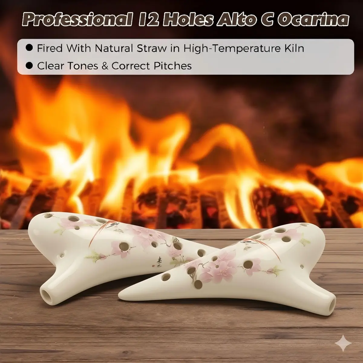 OcarinaWind 12 Hole Ceramic Tenor C Ocarina – Bird Loves Flower | Handcrafted Collectible - view 3
