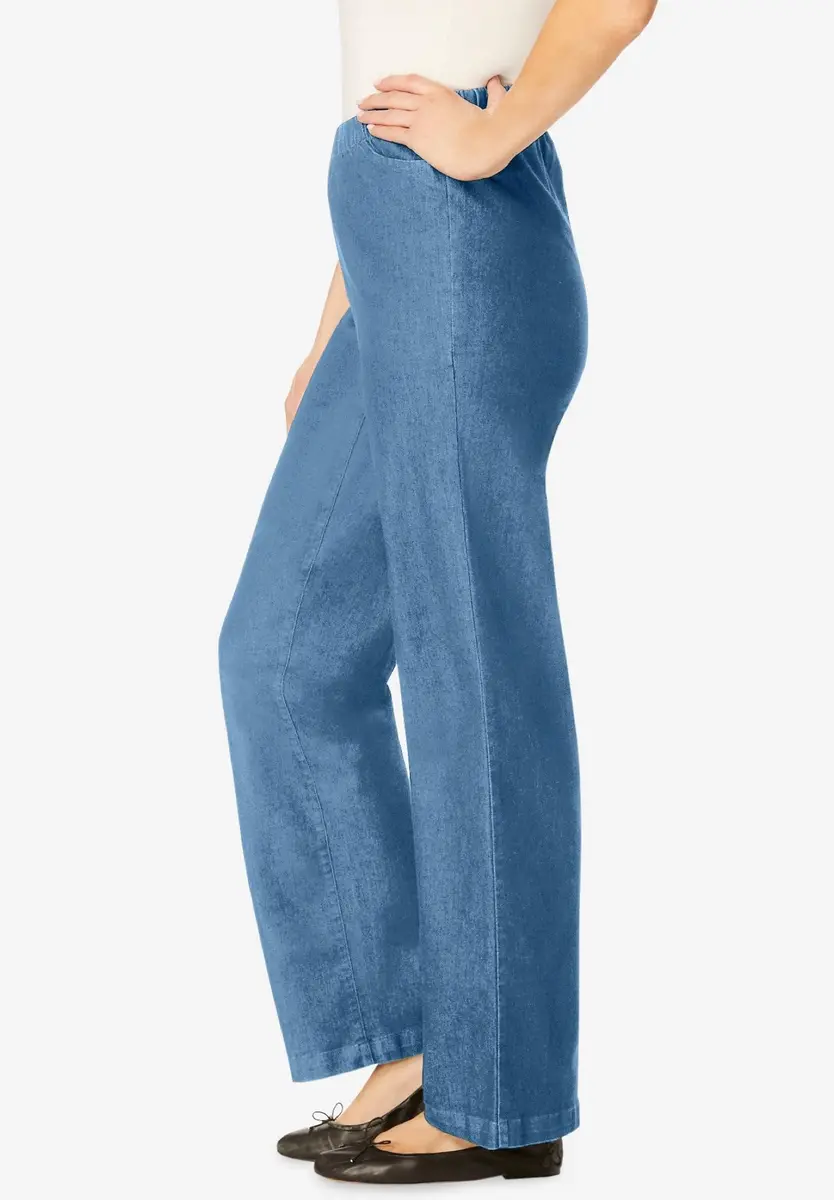 Woman Within Fineline Stretch Denim Wide-Leg Pull-On Jeans | All-Day Comfort & Style (70-120 chars) - view 5