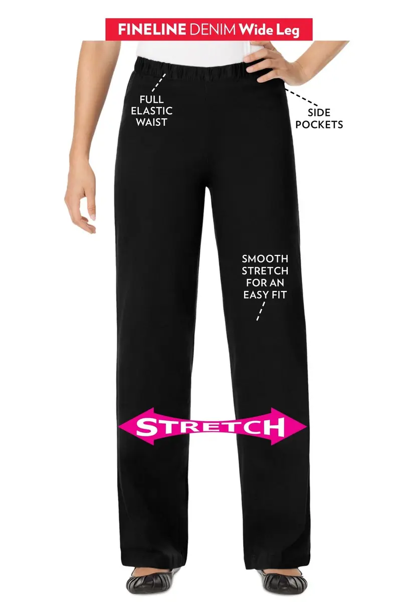 Woman Within Fineline Stretch Denim Wide-Leg Pull-On Jeans | All-Day Comfort & Style (70-120 chars) - view 6