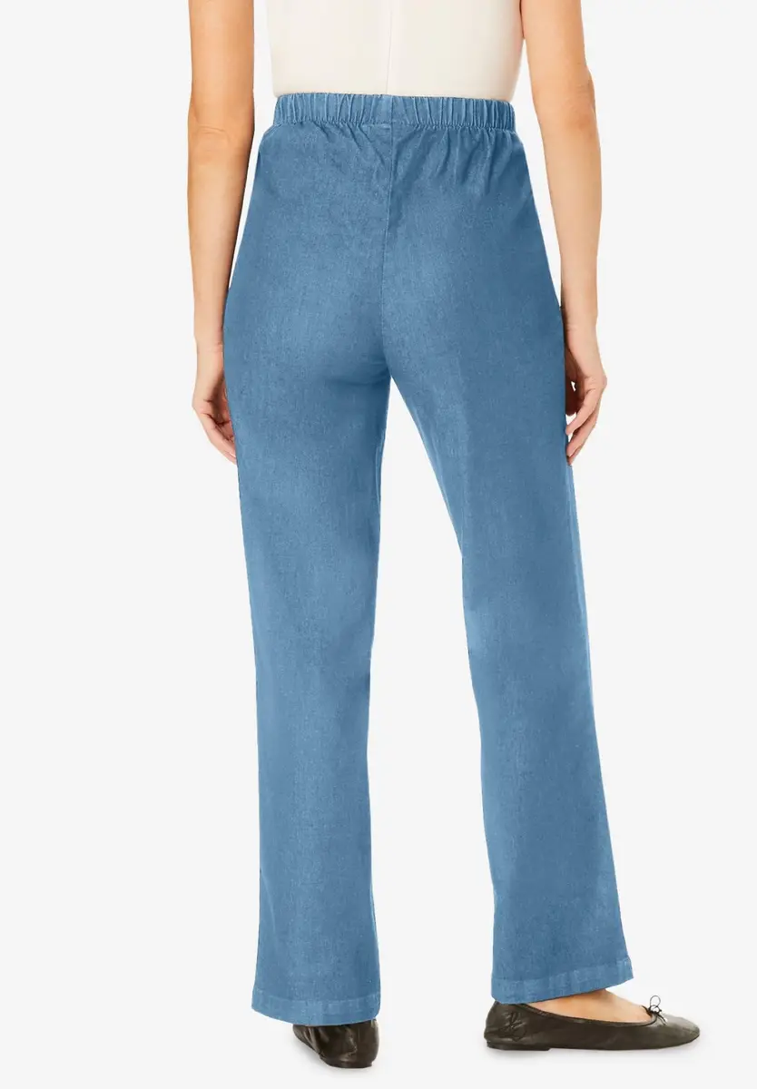 Woman Within Fineline Stretch Denim Wide-Leg Pull-On Jeans | All-Day Comfort & Style (70-120 chars) - view 2