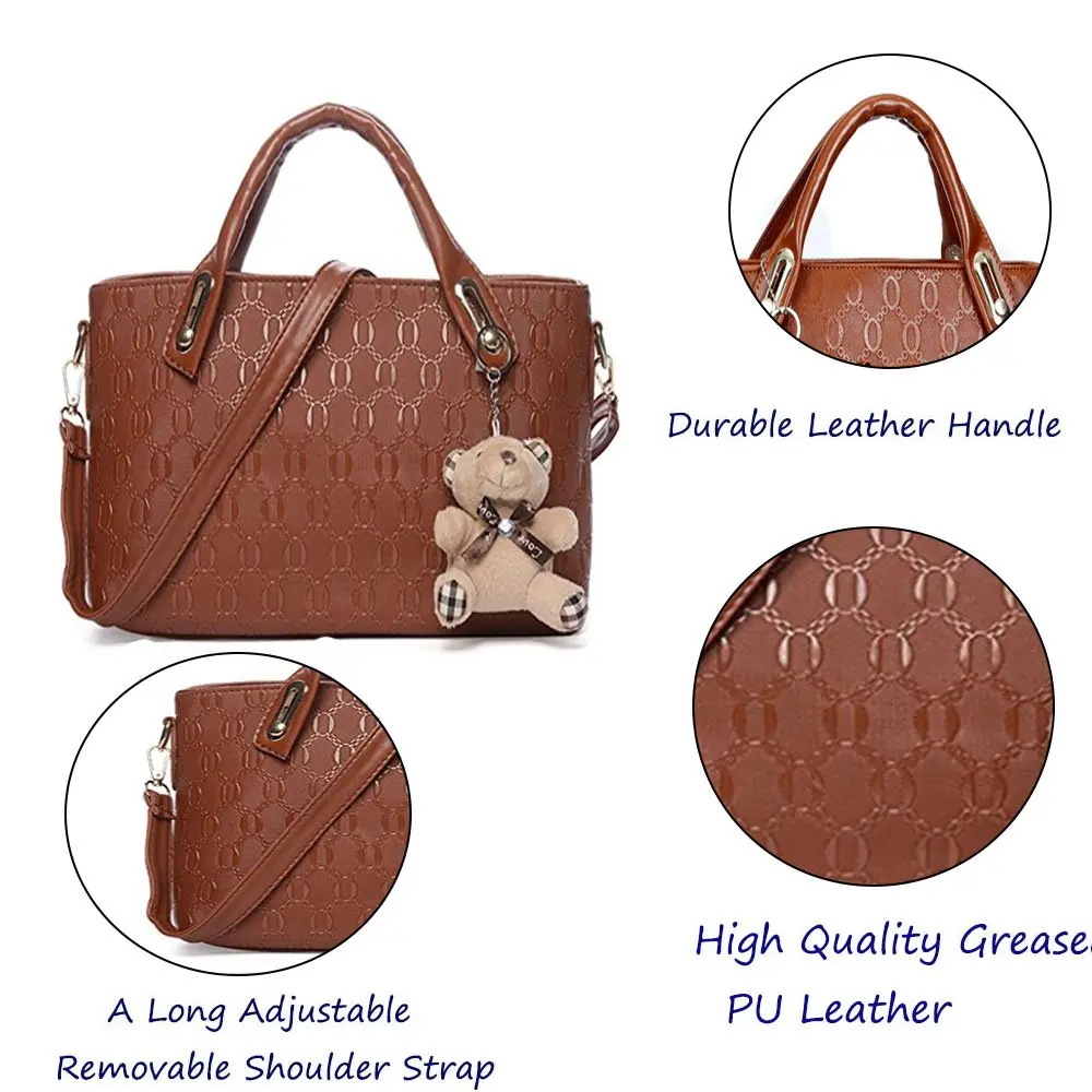 FiveloveTwo Women 4 Pcs Top Handle Satchel Hobo Handbag Set Large Tote +Purse +Shoulder Bag+Card Holder Brown | High-Quality PU Leather - view 5