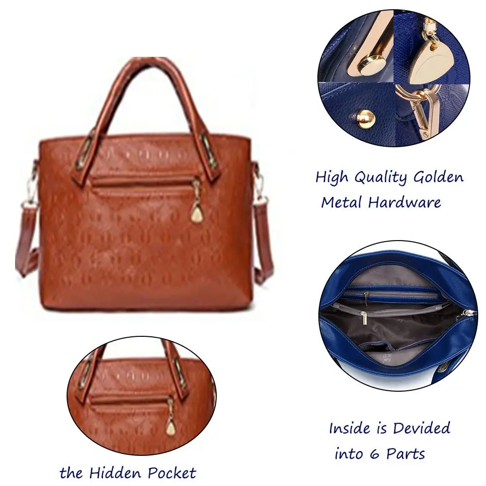 FiveloveTwo Women 4 Pcs Top Handle Satchel Hobo Handbag Set Large Tote +Purse +Shoulder Bag+Card Holder Brown | High-Quality PU Leather - view 6