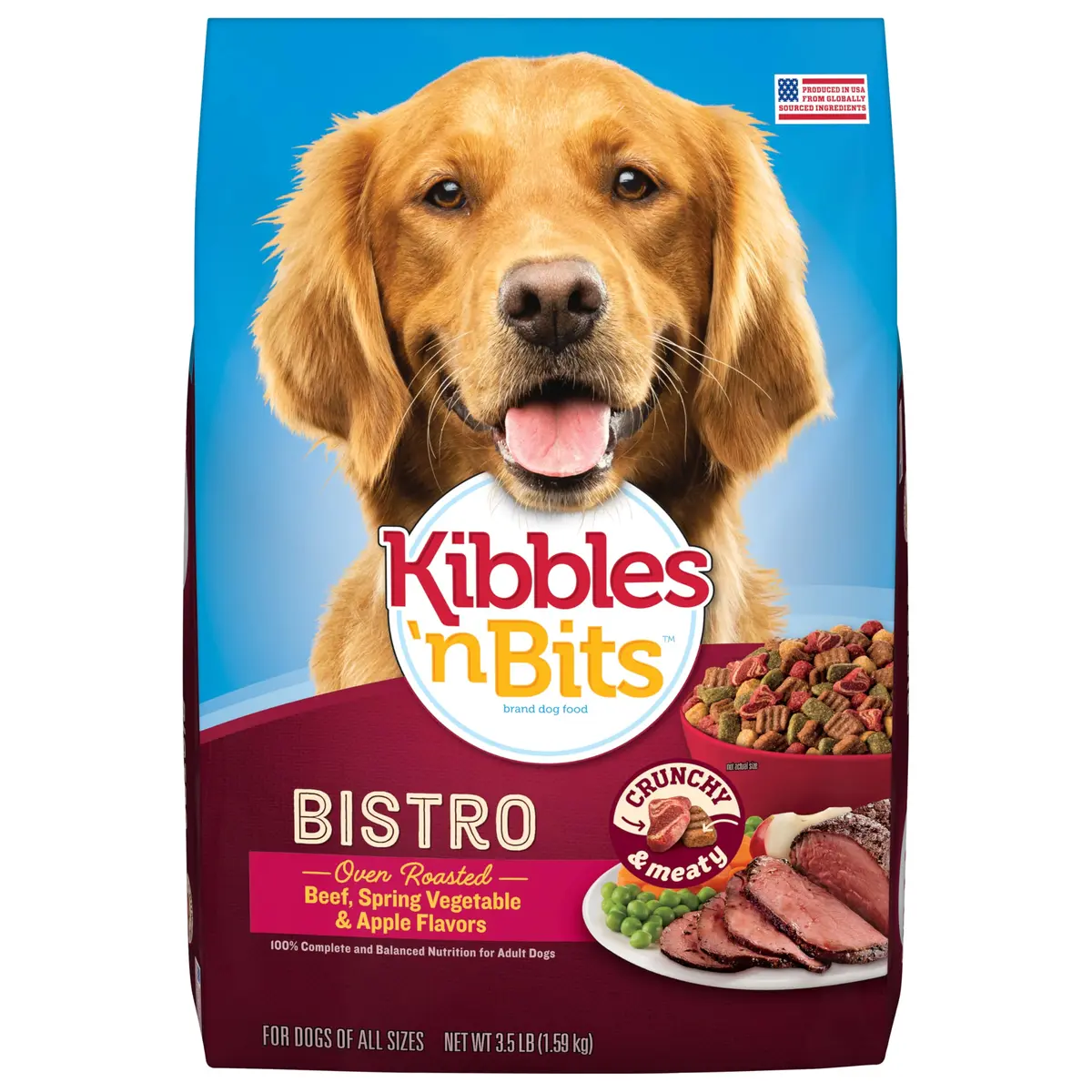 Kibbles 'n Bits Bistro Dry Dog Food, Beef Flavor, 3.5 lb. Bag, 4-Pack | Oven Roasted Beef & Veggies - main product image