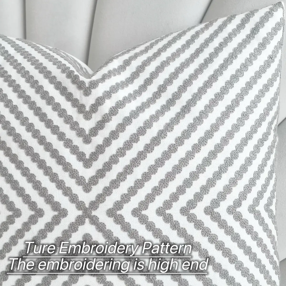 Slow Cow Embroidered Throw Pillow Cover 18 x 18 Inch Grey | Intricate Embroidery, Cotton, Zipper - view 2