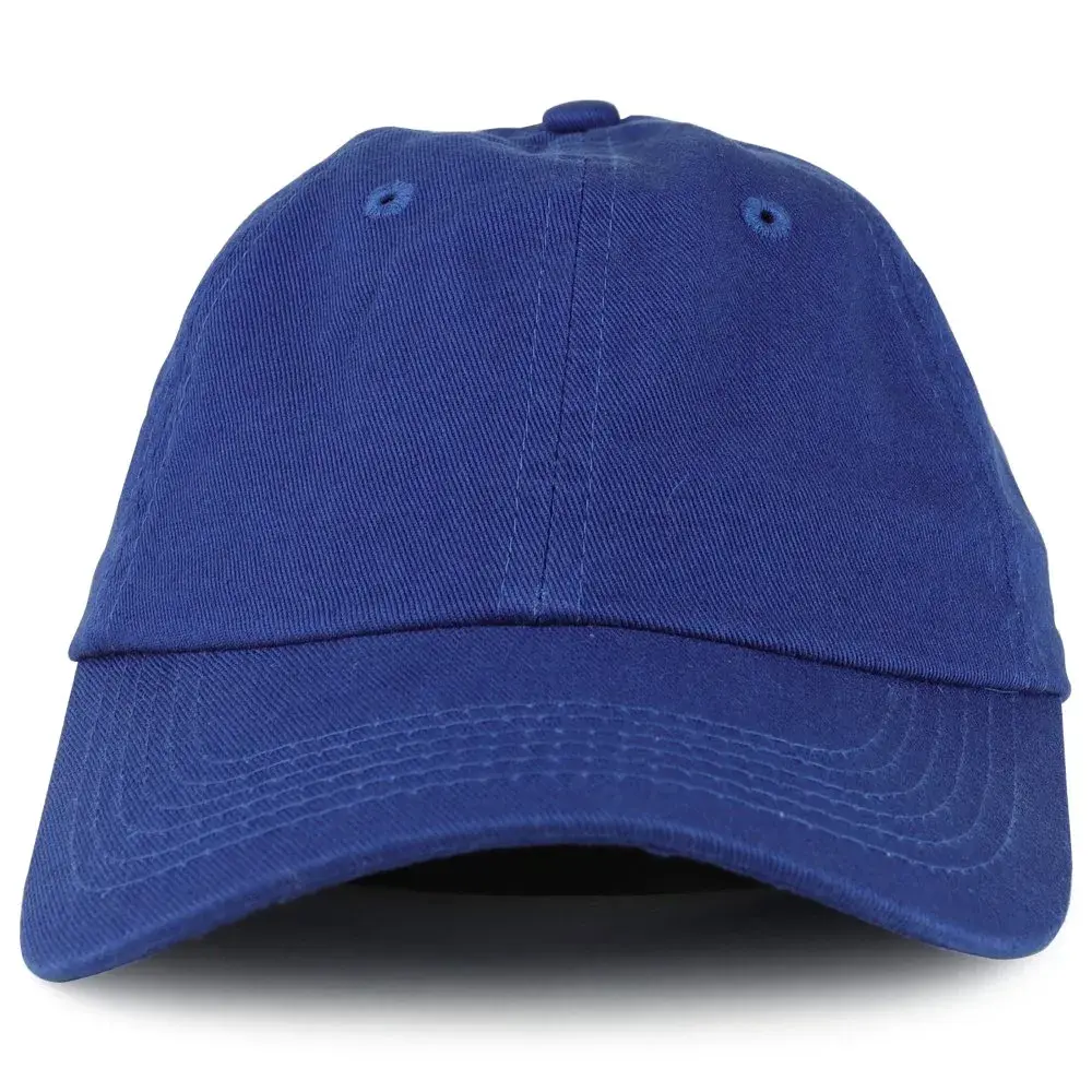 Trendy Apparel Shop Youth Small Fit Bio Washed Cotton Baseball Cap - Royal Blue | Adjustable Metal Buckle Strap - view 2
