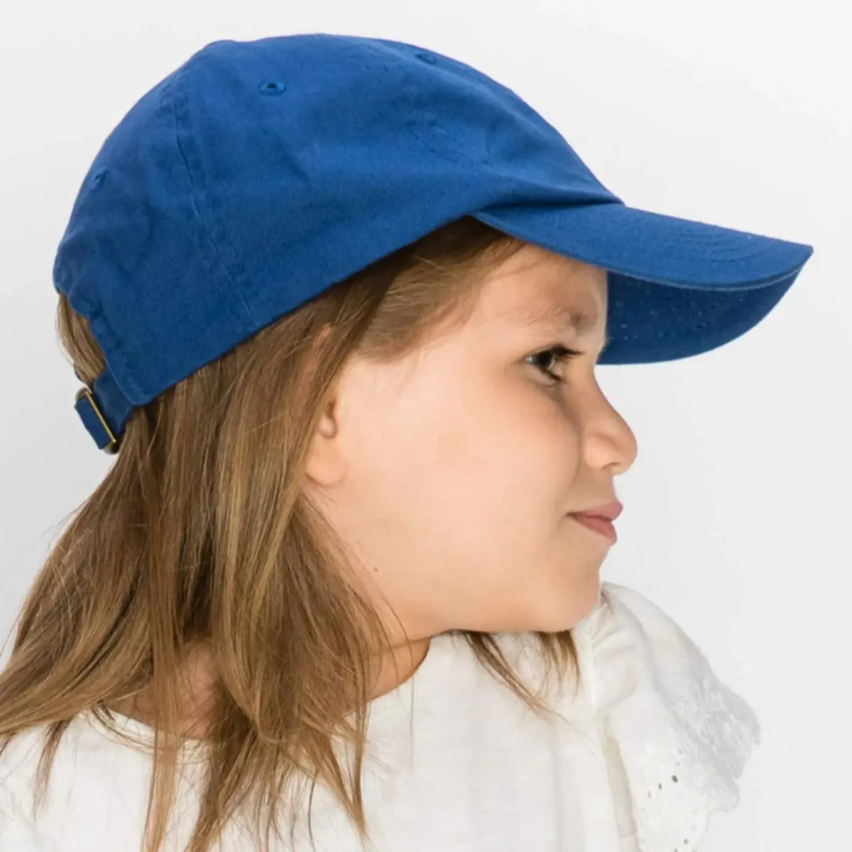 Trendy Apparel Shop Youth Small Fit Bio Washed Cotton Baseball Cap - Royal Blue | Adjustable Metal Buckle Strap - view 4