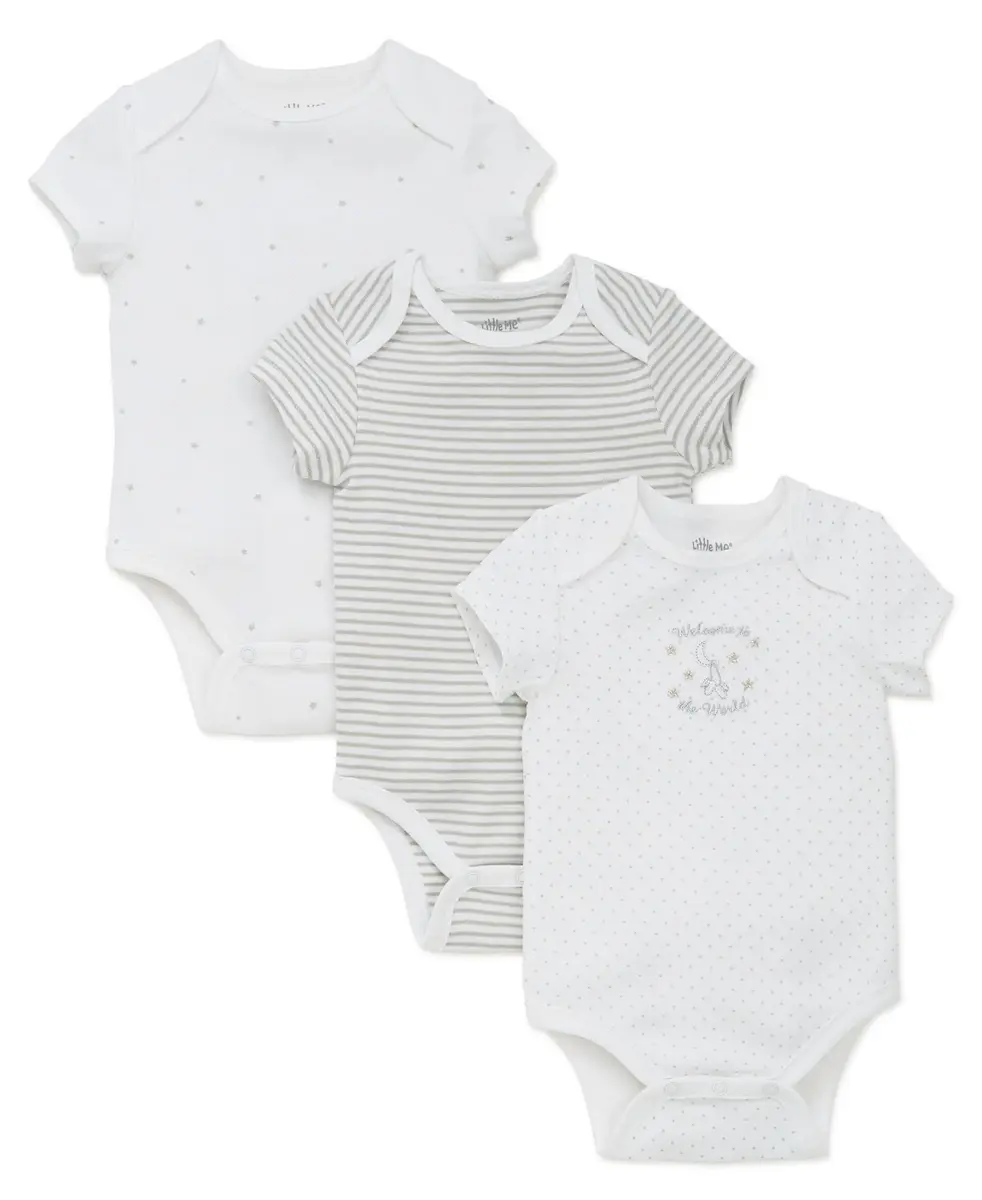 Little Me Baby Boys 3-pack 100% Cotton Scratch Free Tag Onesies, Newborn US | Soft, Safe & Stylish - main product image