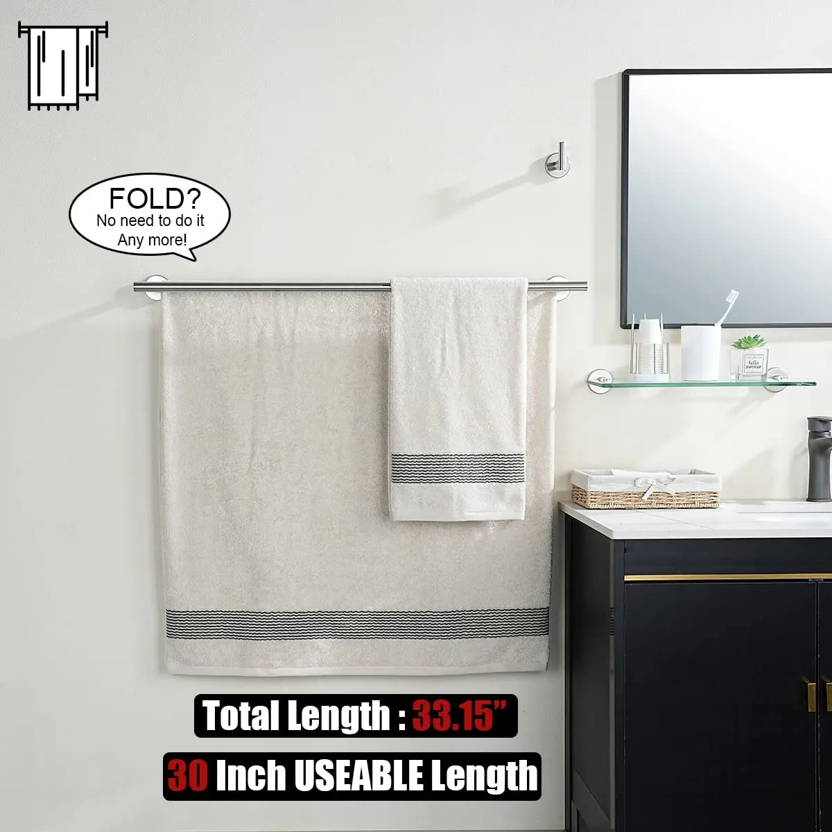 JQK Double Bath Towel Bar 84cm (33 Inch) SUS 304 Stainless Steel | Wall Mounted Brushed Finish - view 3