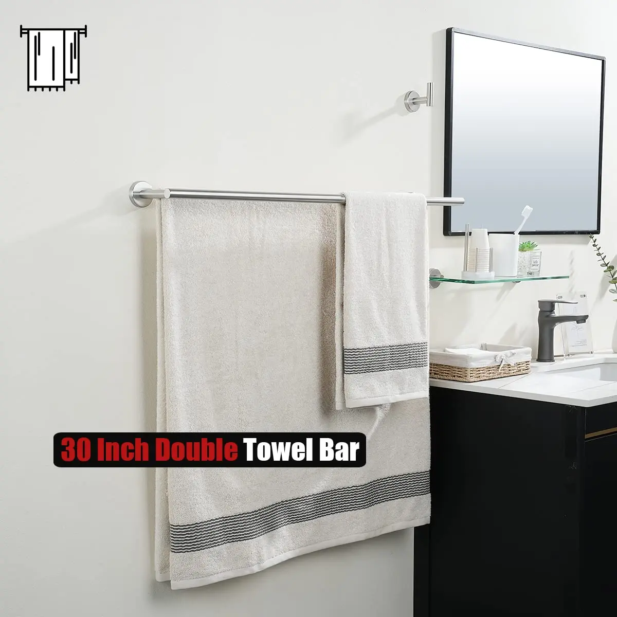 JQK Double Bath Towel Bar 84cm (33 Inch) SUS 304 Stainless Steel | Wall Mounted Brushed Finish - view 4