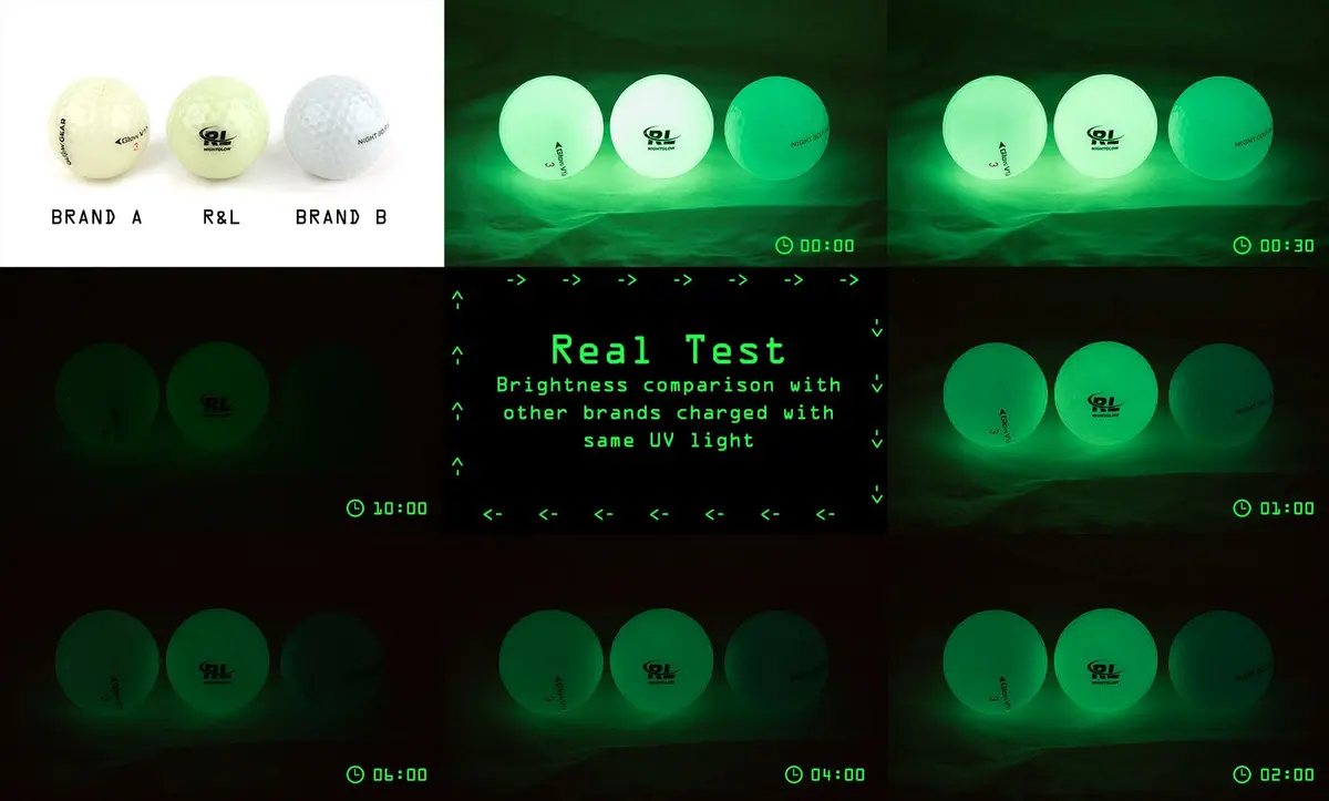 R&L Night Golf Balls Glow in the Dark 12 Pack + Flashlight | Long-Lasting Bright Luminous Balls - view 3
