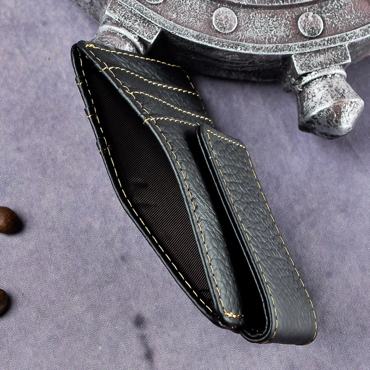Le'aokuu Mens Genuine Leather Cowhide Money Clip Wallet Slim Black 2 | RFID Secure - view 5