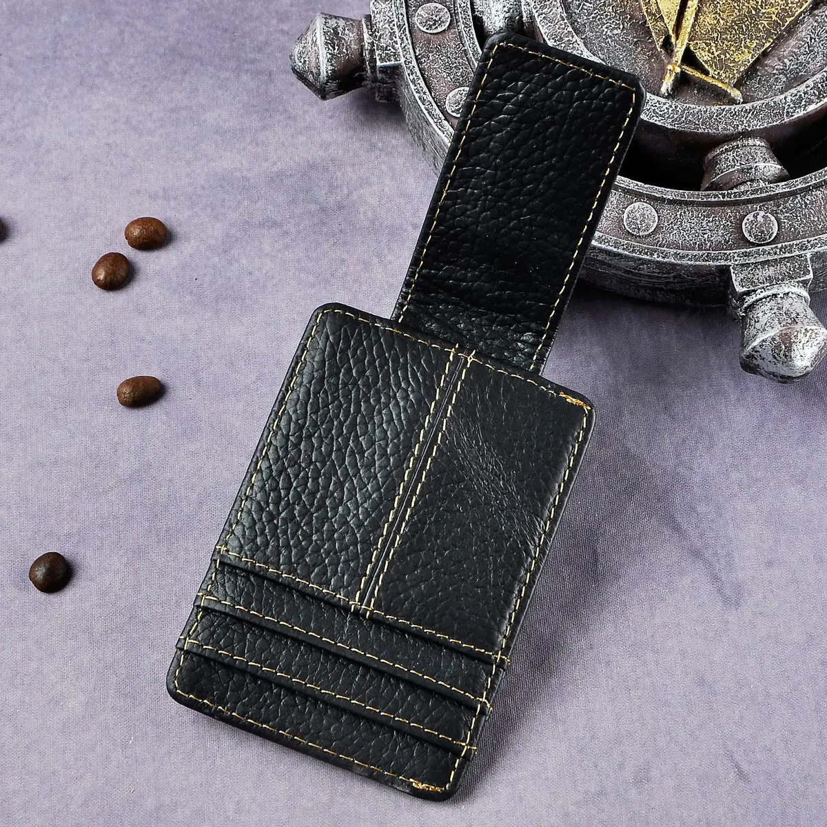 Le'aokuu Mens Genuine Leather Cowhide Money Clip Wallet Slim Black 2 | RFID Secure - view 6