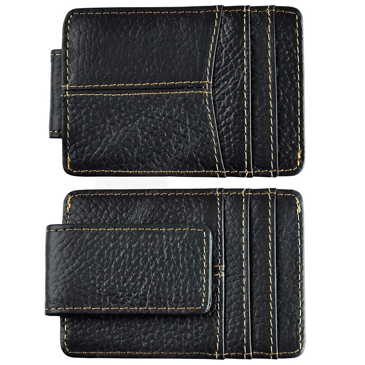 Le'aokuu Mens Genuine Leather Cowhide Money Clip Wallet Slim Black 2 | RFID Secure - main product image