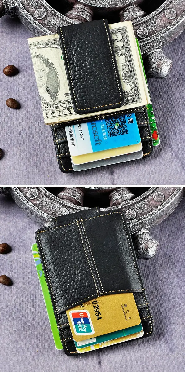 Le'aokuu Mens Genuine Leather Cowhide Money Clip Wallet Slim Black 2 | RFID Secure - view 7