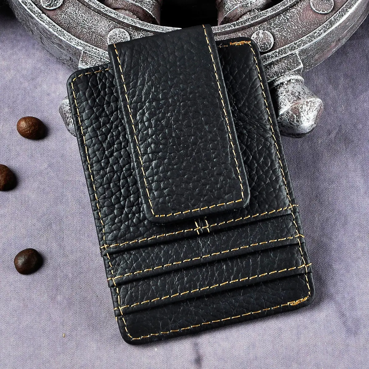 Le'aokuu Mens Genuine Leather Cowhide Money Clip Wallet Slim Black 2 | RFID Secure - view 2