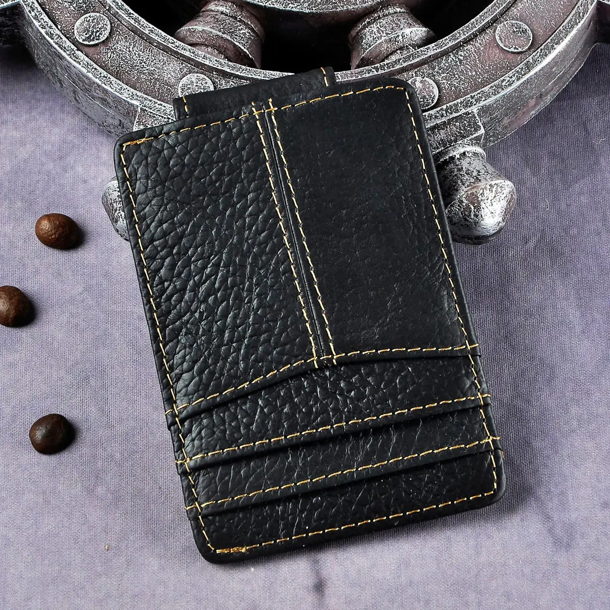 Le'aokuu Mens Genuine Leather Cowhide Money Clip Wallet Slim Black 2 | RFID Secure - view 3