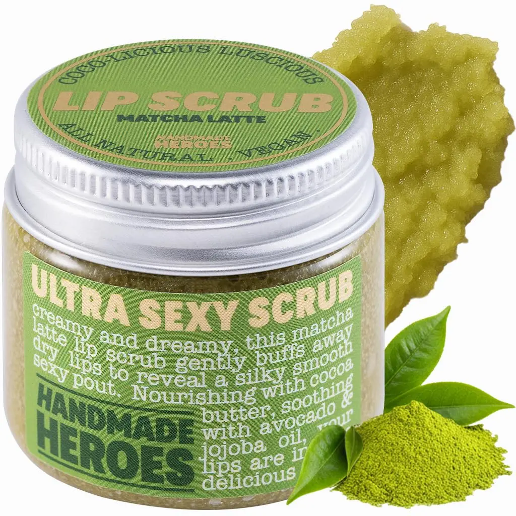 Handmade Heroes Matcha Latte Lip Scrub 1oz | Natural Vegan Deep Conditioning for Dry Lips - main product image
