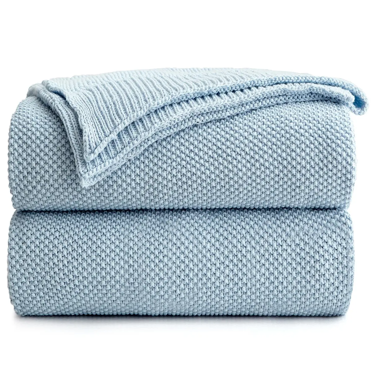 Longhui bedding 100% Cotton Light Blue Cable Knit Throw Blanket for Couch Sofa Bed Home Décor – Lightweight 50" x 60" - main product image