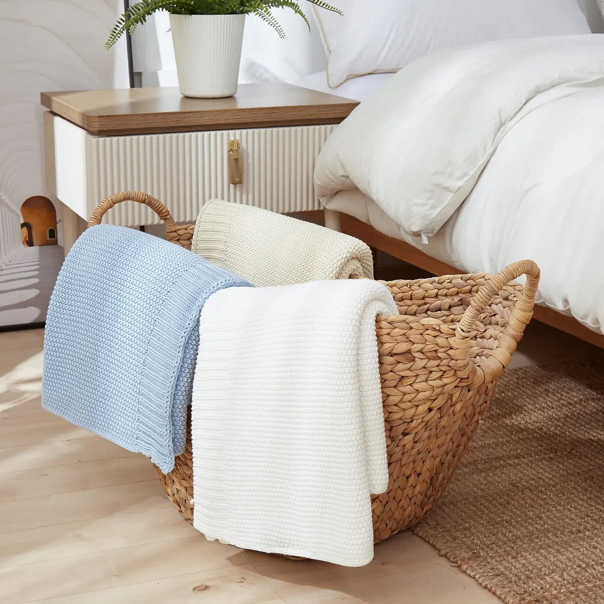 Longhui bedding 100% Cotton Light Blue Cable Knit Throw Blanket for Couch Sofa Bed Home Décor – Lightweight 50" x 60" - view 7