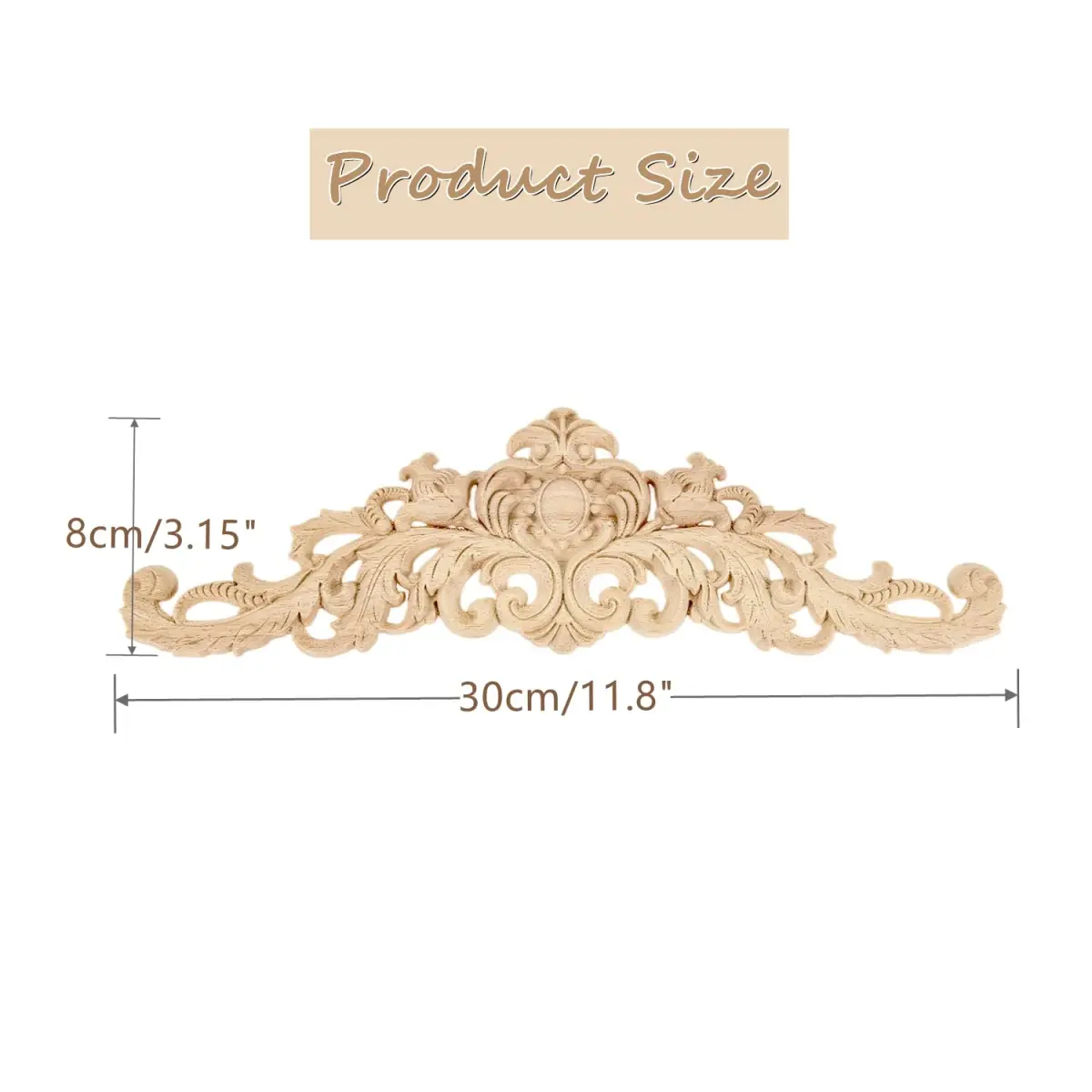 MUXSAM Wood Carved Applique 30cm (11.81") | Unpainted Floral Wood Decal for Furniture & Walls - view 2