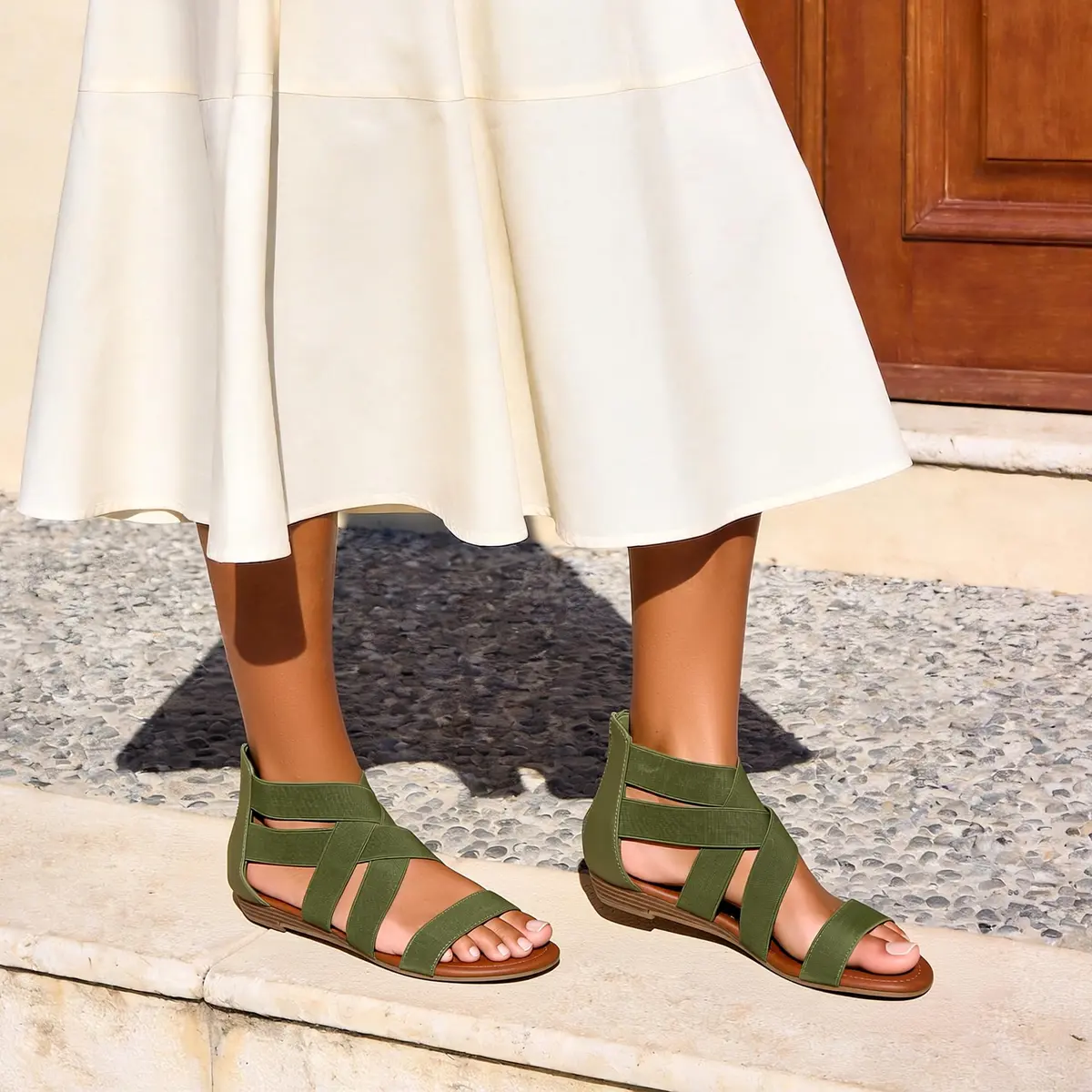 DREAM PAIRS Women's Strappy Flats Sandals,Army/Green,6.5 | Elegant Summer Flat Footwear - view 3