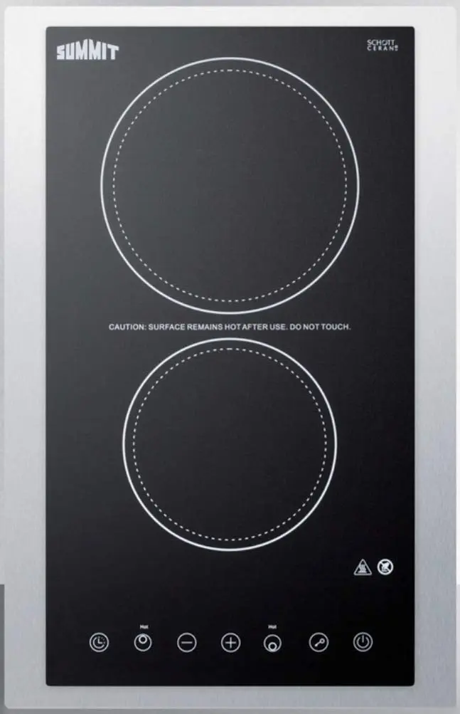 Summit 15" 2 Burner Electric Cooktop, Black - CR2B23T3BTK15 | 230V Radiant Surface with Digital Touch Controls - main product image