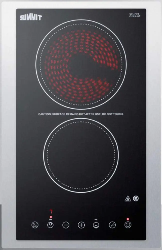 Summit 15" 2 Burner Electric Cooktop, Black - CR2B23T3BTK15 | 230V Radiant Surface with Digital Touch Controls - view 3