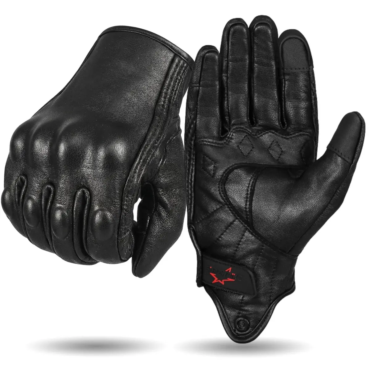 Superbike Men's Goatskin Leather Touchscreen Motorcycle Gloves Black | Durable, Flexible & Impact-Absorbing - main product image